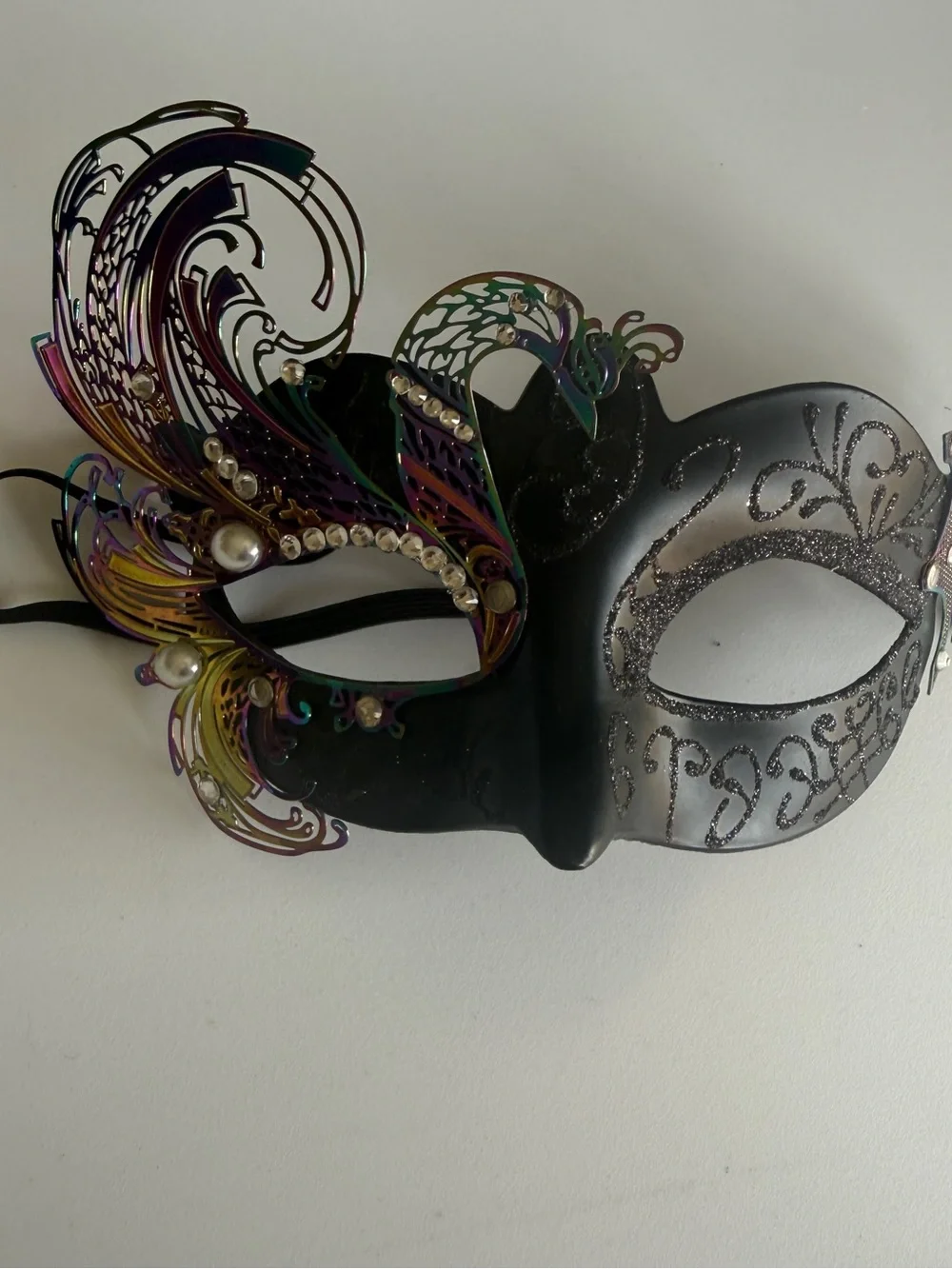 Spirit Black Venetian Peacock Masquerade Mask with Multicolor Lasercut Metal